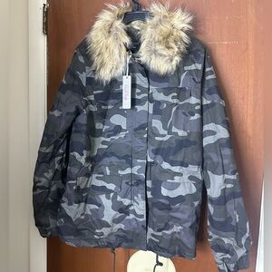 Love Tree Camouflage Bomber Jacket with Faux Fur Trim